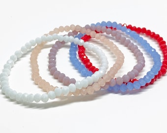 Mini Crystal Bead Bracelet, Facet Crystal Bracelet, Beaded Accent Stretch Bracelet, Tiny Bracelet, Dainty Bracelet, Bracelet Stack