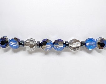 Swarovski Crystal Round Beaded Bracelet, White Opal Sky Blue, Satin, Swarovski Crystal, Swarovski Bracelet, Austrian Crystal Bracelet