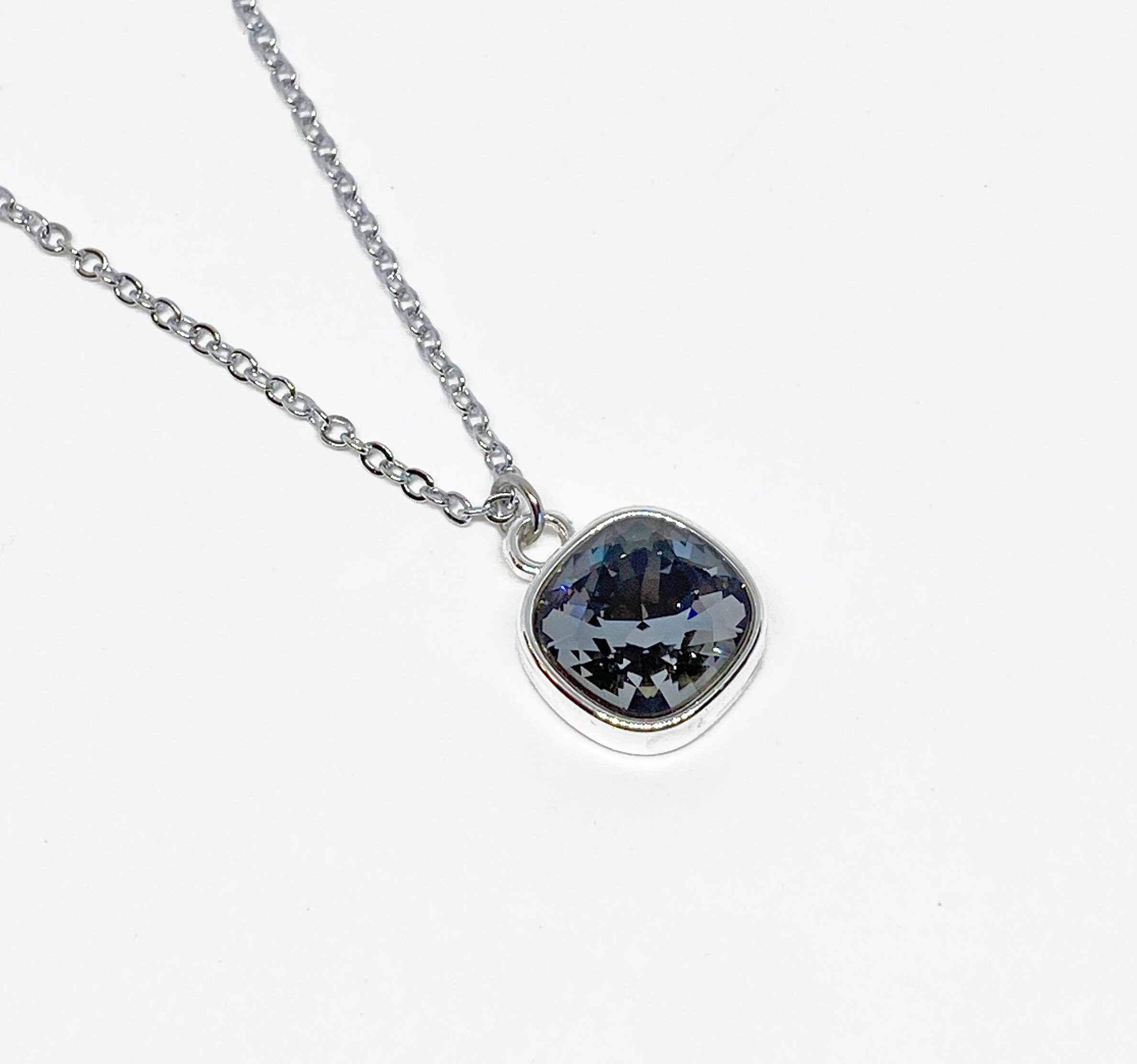 Swarovski Crystal Cushion Drop Pendant Necklace Silver Necklace