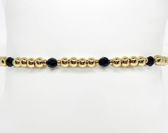 Gold Beaded and Swarovski Round Crystal Bracelet, Black and Gold, Swarovski Crystal, Beaded Bracelet, Accent Bracelet, Holiday Jewelry