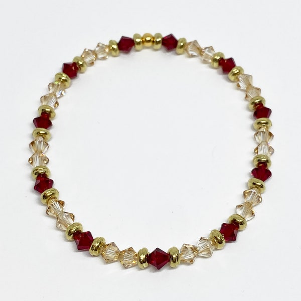 Swarovski Crystal Stretch Holiday Accent Bracelet in Scarlet and Gold, Swarovski Bracelet, Crystal Bracelet, Accent, Beaded Bracelet