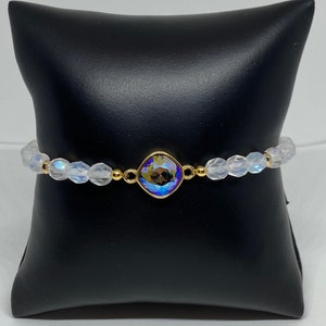 Swarovski Crystal, 10mm Cushion Crystal, Black Diamond Shimmer, Crystal Bracelet, Beaded Bracelet, Swarovski Bracelet