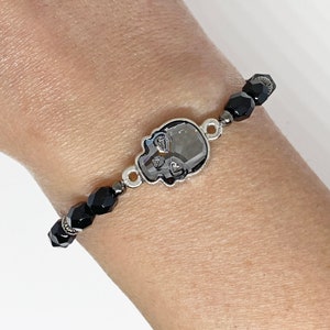 Swarovski Crystal Skull Accent Bracelet, Crystal Silver Night, Silver, Swarovski Bracelet, Halloween Bracelet, Halloween Jewelry, Accent