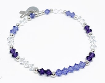 Swarovski Crystal Limited Edition Charity Beaded Bracelet in Purple Velvet for Alzheimers Awareness