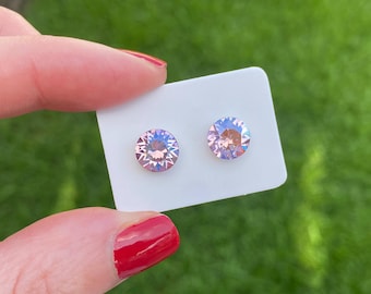 Swarovski Crystal Stud Earrings, Violet Moonlight, Sterling Silver, 8mm Swarovski Crystal Earrings, Round Crystal Stud, Crystal Earring