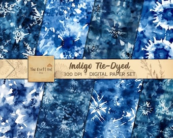 Indigo Tie-Dye Digital Paper: Seamless Scrapbook Texture (Instant Download)