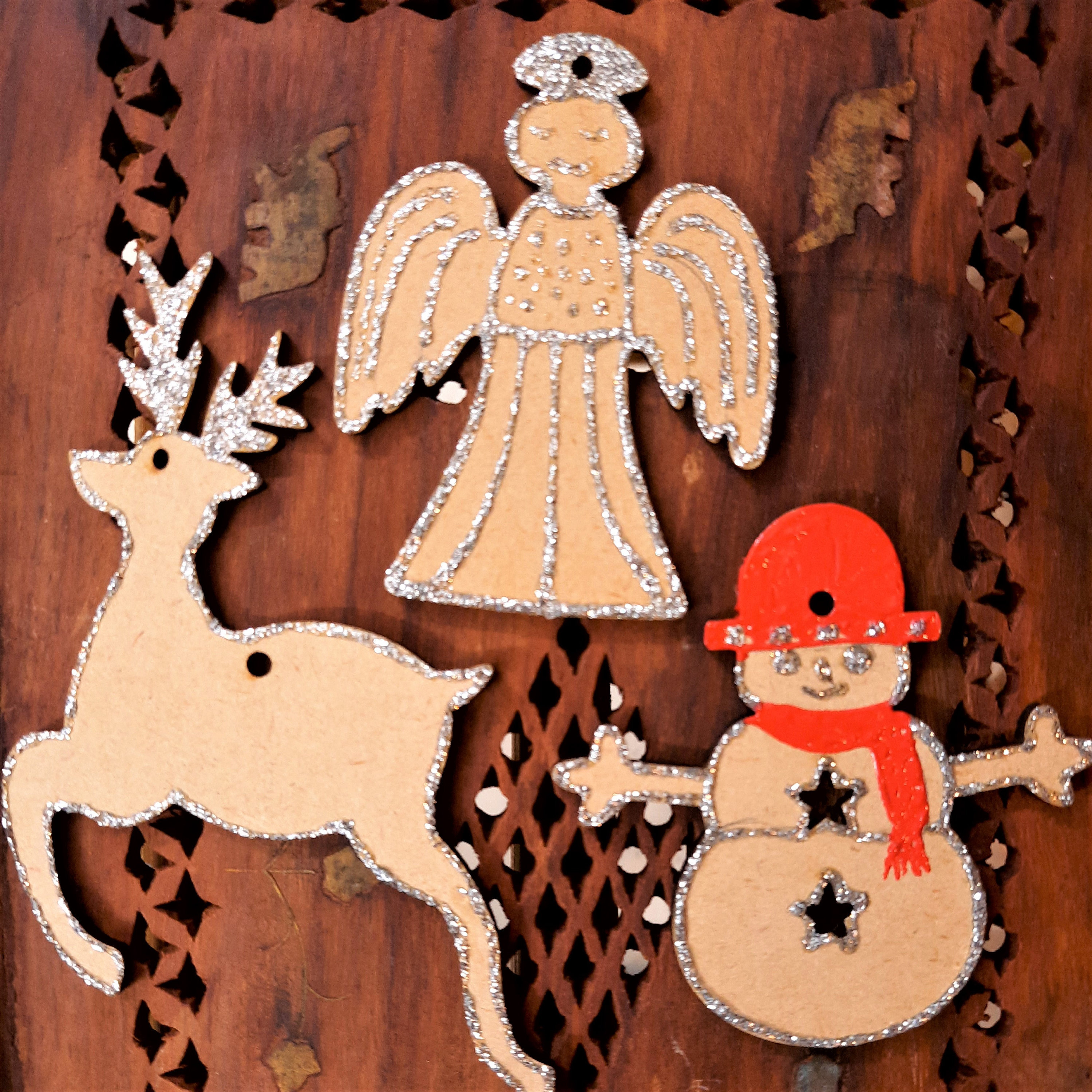 Christmas tree wood cutout ornaments 27 Pcs Silver outlined Etsy