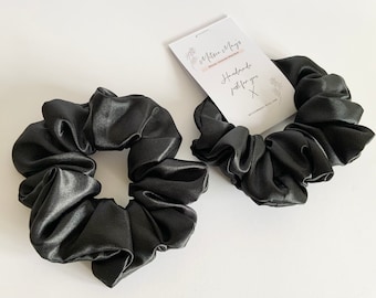 Black Satin Scrunchie. Handmade Silk Satin Scrunchie. Black Scrunchie.