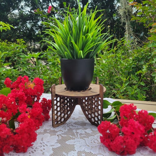 Honeycomb Plant Stand / Small Riser / Wooden Stand / Indoor Plants / Gift For Her / Crystal Display