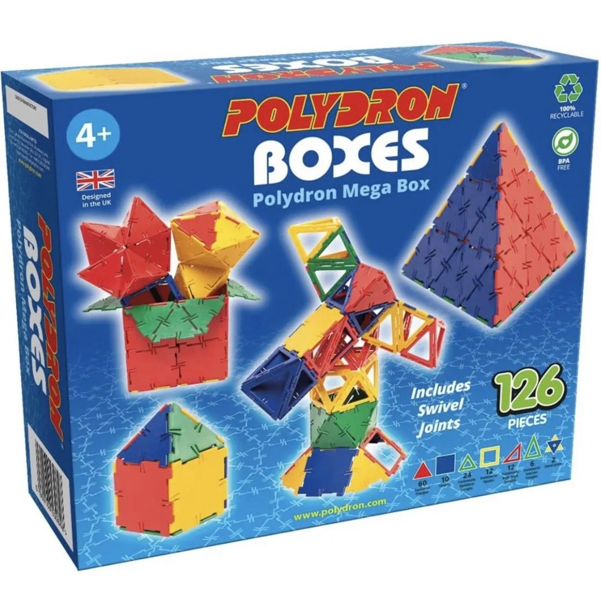 Polydron Mega Box 126 Pieces Educational 20-5003R 3D Toy Set Construction Maths