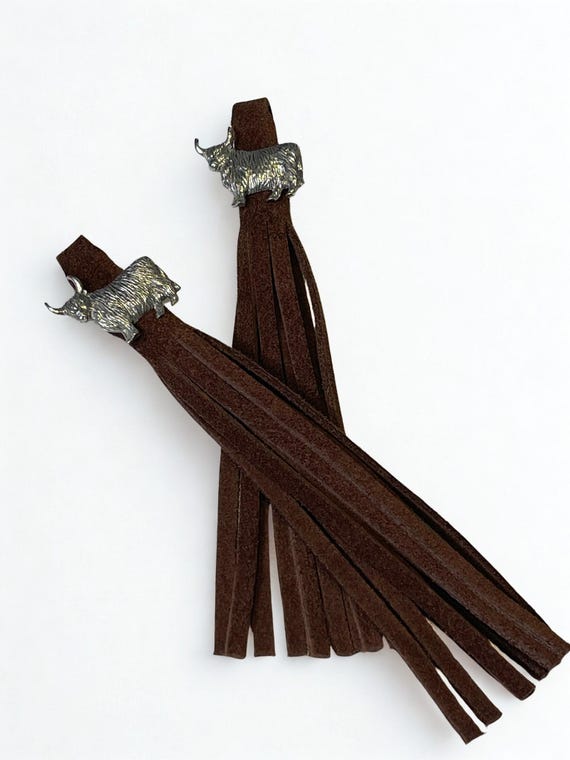 Dark Brown Premium Suede Boot Tassels: Choice of Changeable Stud Design. Transform Your Boots. Coordinate Your Tassels To Your Outfit.