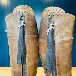 Dark Brown Leather Boot Tassels: Choice of Changeable Studs