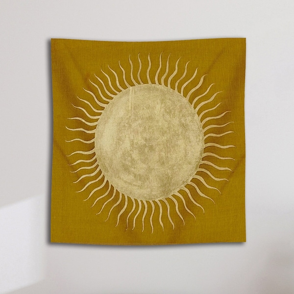 Vintage Sun Tapestry Retro Grunge 70s Minimal Geometric Abstract Art Print Boho Wall Hanging Bohemian Decor for Dorm Living Room Bedroom