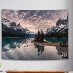 Mountain Lake Tapestry: Virgin Forest Wall Hanging, Nature Scenery