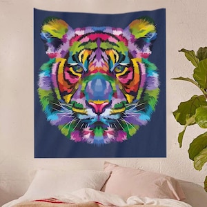 Colorful Tiger Tapestry: Lightweight Polyester Wall Art