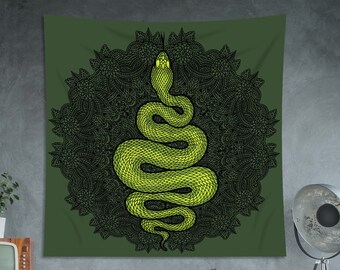 Botanical Snake Tapestry: Psychedelic Celestial Wall Art