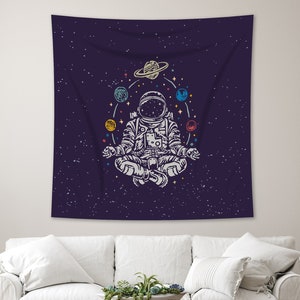 Tapiz de pared de astronauta psicodélico, póster del espacio galáctico, tapiz de astronauta psicodélico, planetas de fantasía, tapiz de cielo estrellado, decoración del hogar