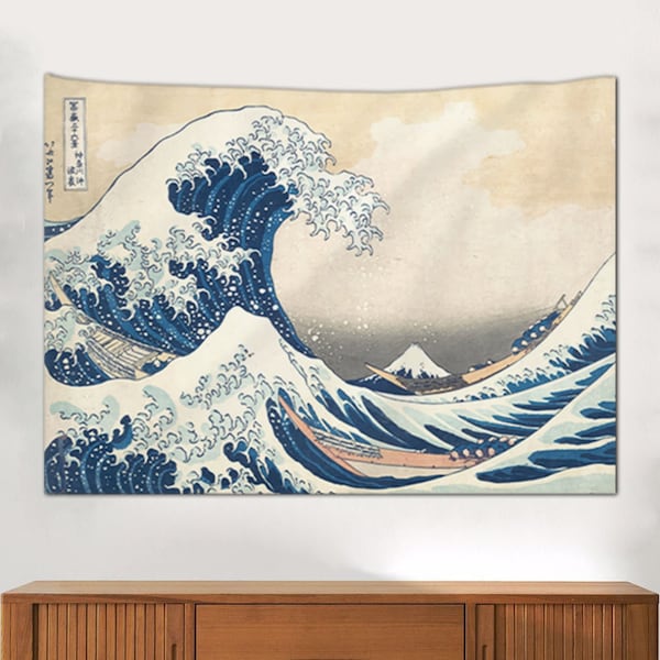 La grande vague, tapisserie murale, au large de Kanagawa, vague au large de Kanagawa, oeuvre d'art murale Hokusai, Katsushika Hokusai, chef-d'oeuvre d'Hokusai, art japonais
