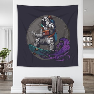 Tapiz de pared de astronauta trippy, cartel espacial galaxia, psicodélico, colgante de pared de astronauta, planetas de fantasía, tapiz de cielo estrellado, decoración del hogar