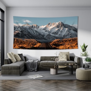 Snow Mountain Tapestry: Misty Forest Wall Hanging