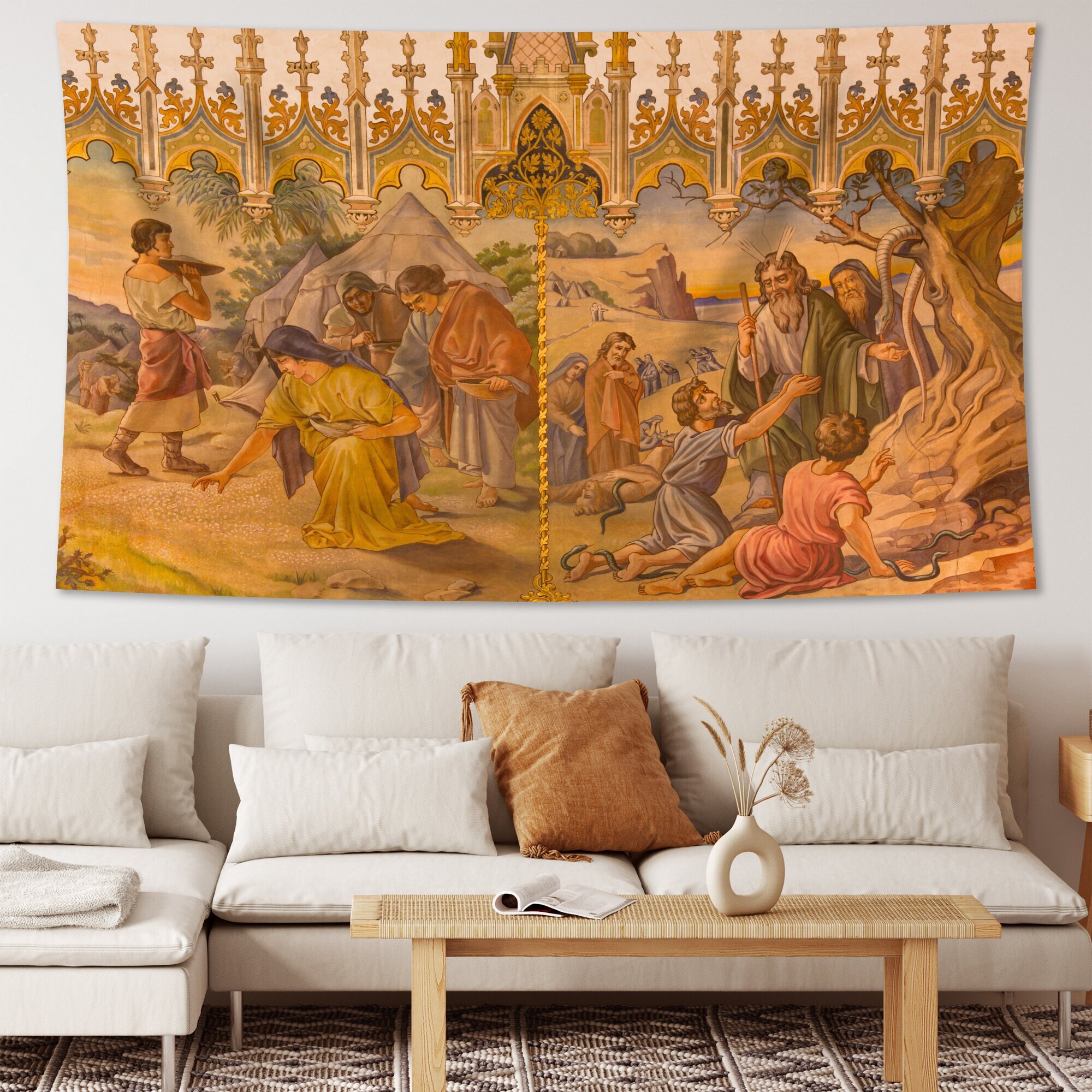 The Gathering of Manna Tapestry: Biblical Wall Hanging