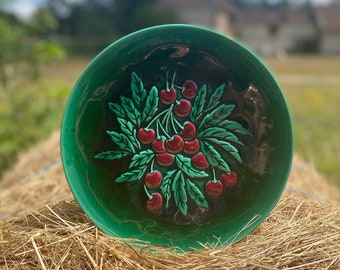 Old slip plate with cherry pattern