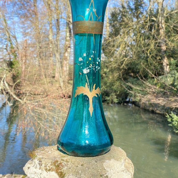 Vase Art Nouveau en verre soufflé émaillé