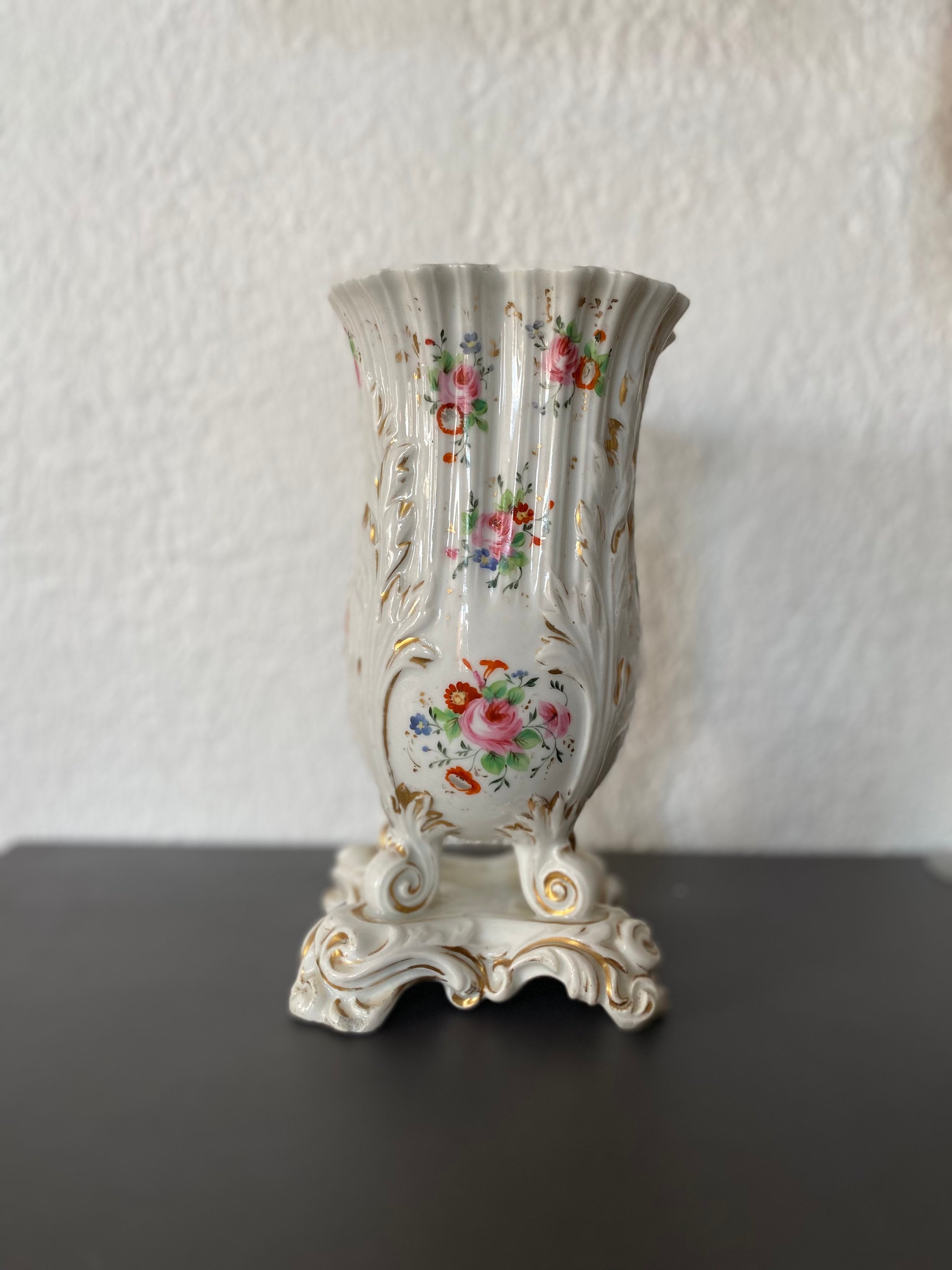 Vase de Mariée Ancien en Porcelaine Paris Peinte à La Main