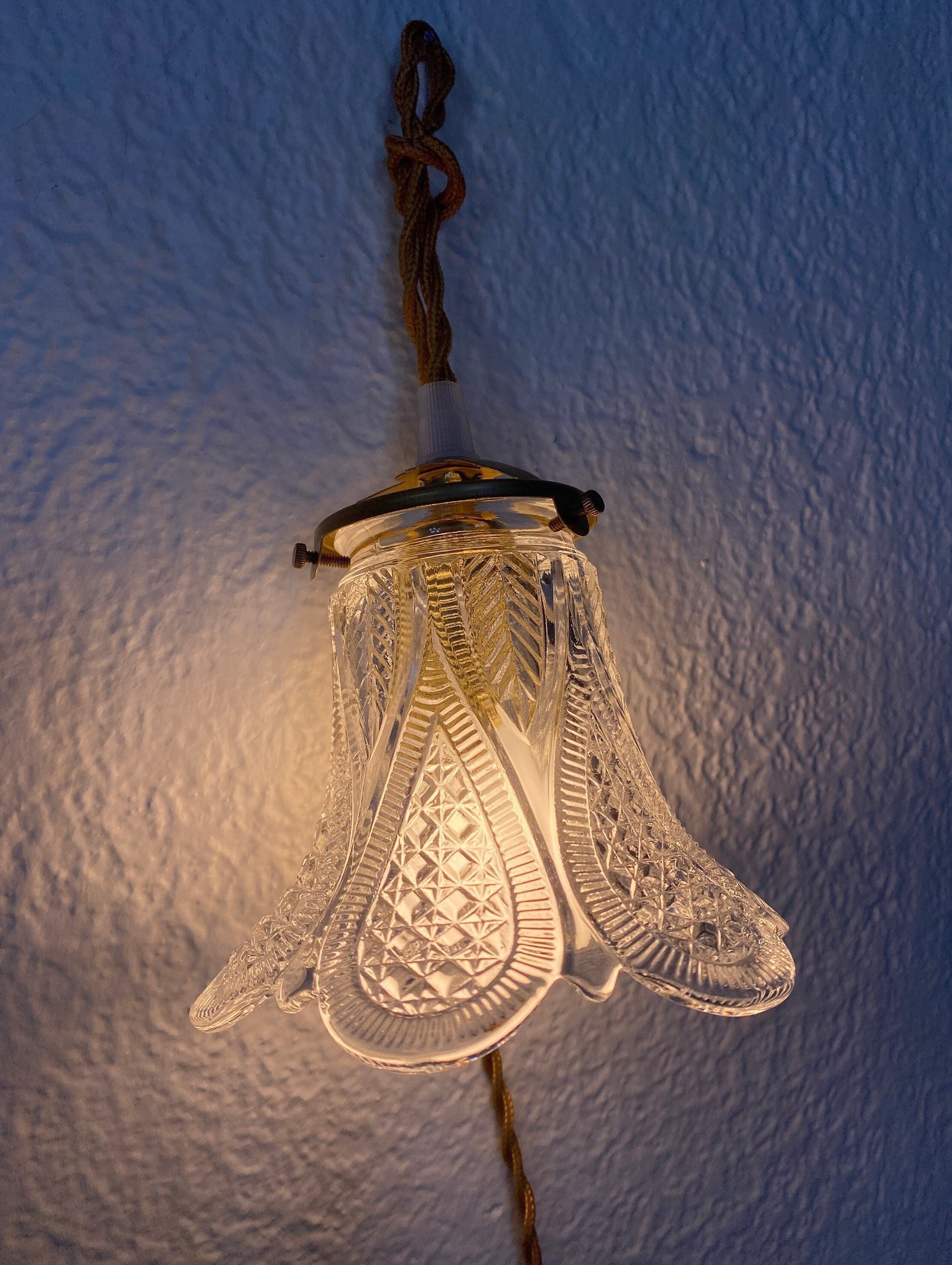 Lampe Baladeuse avec Abat-Jour Ancien en Verre