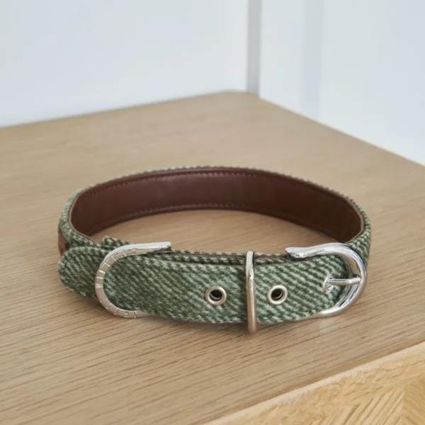 Green Tweed Dog Collar // luxury collars for dogs, soft green tweed, vegan leather, cute dog collar