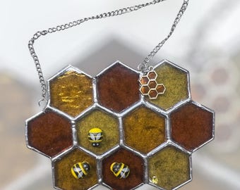 Honey Bee Sun Catcher | Honey Comb Shaped | Special Gift | Birthday Gift | Wall Hanging | Teacher gift.