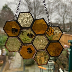 Honey Bee Sun Catcher | Honey Comb Shaped | Special Gift | Birthday Gift | Wall Hanging.