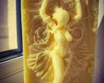 Goddess block candle made with soy wax.