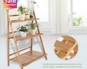 3 Tier Outdoor Wooden Flower Plant Pot Shelf Stand Folding Display Ladder Garden New