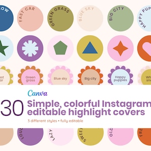 Editable colorful Instagram highlight story covers Canva template DIY