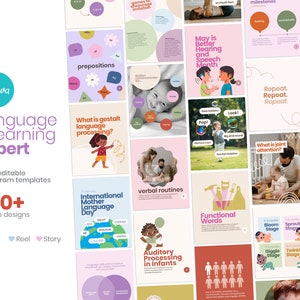 Modelli Instagram Canva per esperti di lingua e apprendimento (intervento precoce, business, linguaggio del linguaggio, patologo, terapista, istruzione)