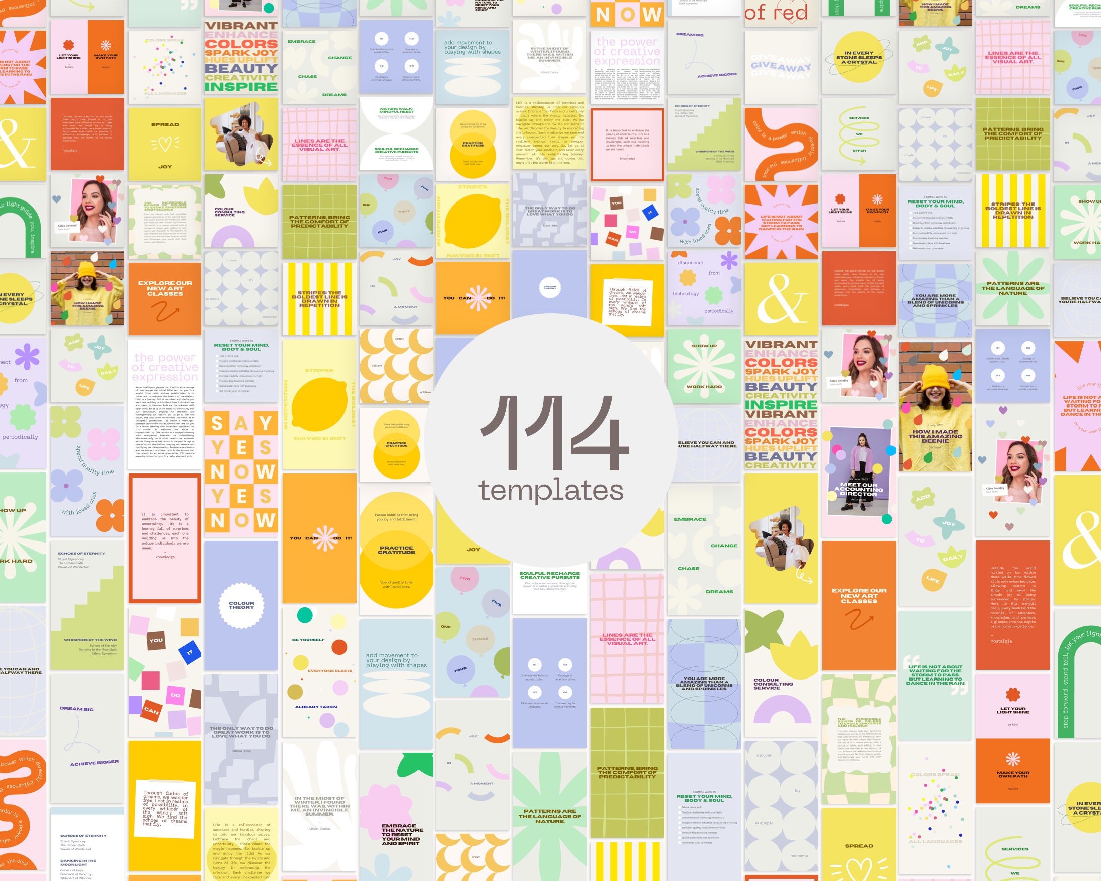 Colorful Editable Canva Instagram Templates (posts, Stories, Social ...