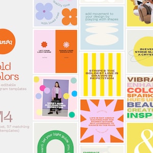 Modelli Instagram Canva colorati e modificabili (Post, Storie, Pacchetto social media)