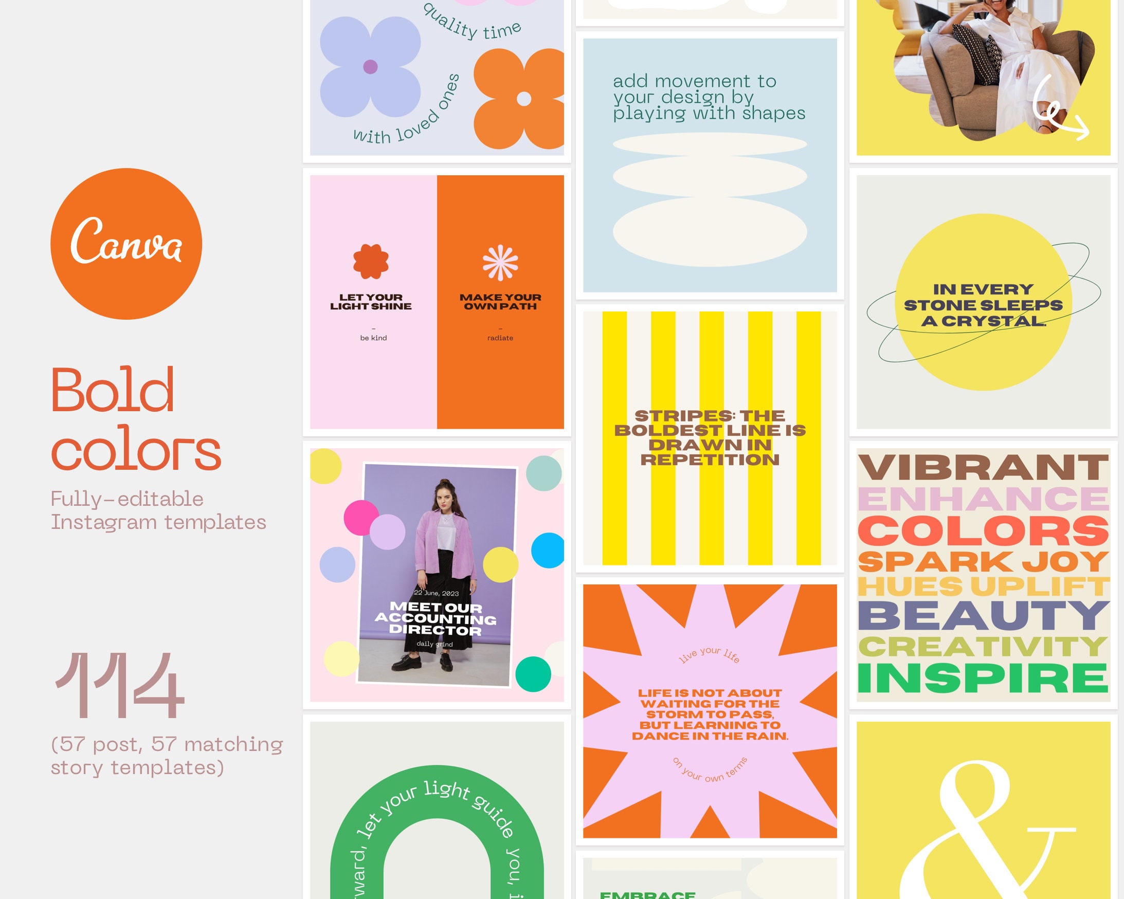 Colorful Editable Canva Instagram Templates (posts, Stories, Social ...