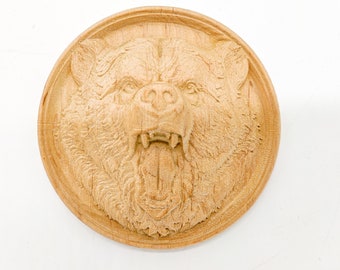 Oso de muebles Onlay, Decoración de muebles de apliques, Oso de adorno de pared, Apliques de madera, Decoración de madera, frontones, Muebles de bricolaje, rosetas talladas
