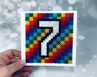 Age 7 card, Hama beads picture card, geometric, rainbow, picture from scan, jennifer Wesley, Seven, Age cards, Age 7 birthday cards,