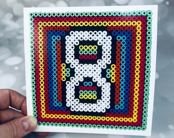 Age 8 card, Hama beads picture card, geometric, rainbow, picture from scan, jennifer Wesley, Eight, Age cards, Age 8 birthday cards,