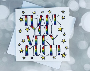 Rainbow Thank You card, thanks greetings, rainbow lettering, thankyou children’s thank you cards, unisex card, send a smile