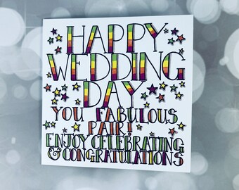 Witterings wedding card, hand drawn printed wedding card, happy wedding day, cheerful, wedding congratulations, Jennifer Wesley