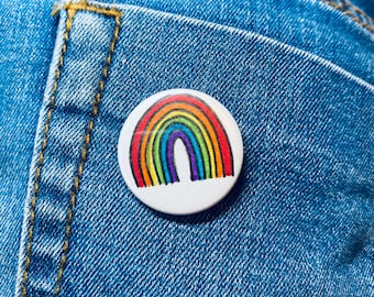 Rainbow tiny badge, 25mm badge, hand drawn, Rainbow badge, Jennifer Wesley, bright beautiful badges, positivity, gifts for everyone