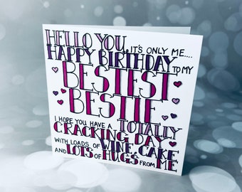 Bestest Bestie Birthday Card, Card for best friend, pink writing birthday card for best friend, BFF birthday card, besty birthday card