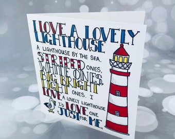 Lovely Lighthouse card, lighthouse lovers, by the seaside card, coastal, bright colours, friendship, just because, coast, send a smile,happy