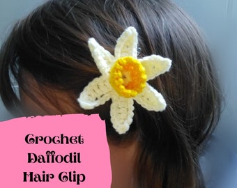 Daffodil Hair Clip, Flower Hair Clip, Spring Flower Hair Accessory, Crochet Flower, Crochet Daffodil