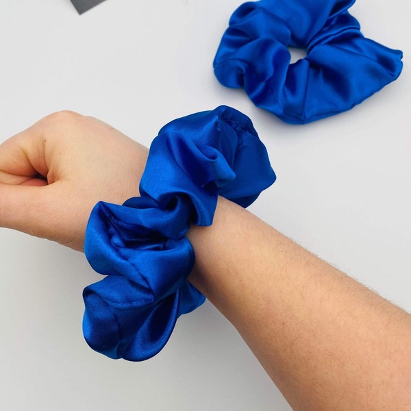 Blue Scrunchies, Silky Satin Scrunchie, Elastic Hair Ties, For Girls, For Women, Gift For Her, Scrunchies UK, Handmade, Hair Accessories