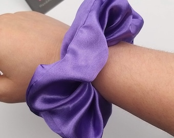 Handmade Purple Silky Satin Scrunchie, Hair Tie